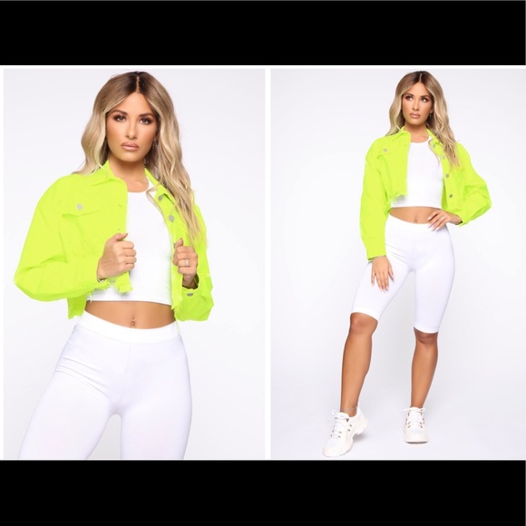 neon cropped jean jacket